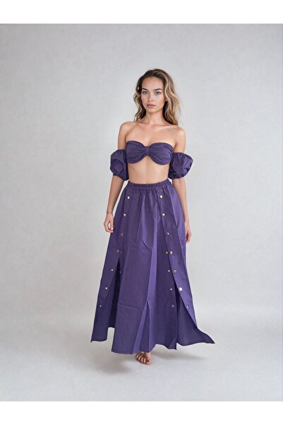 Ms Iconic Store Snap Slit Maxi Skirt Strapless Top Set