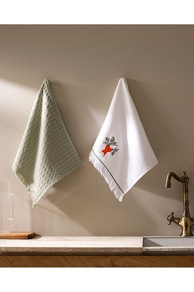 Madame Coco Caroten 100% Cotton Kitchen Towel Set - White/Orange