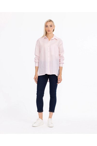 SEÇİL Buttoned Wide Cut Linen Shirt with Pocket Detail