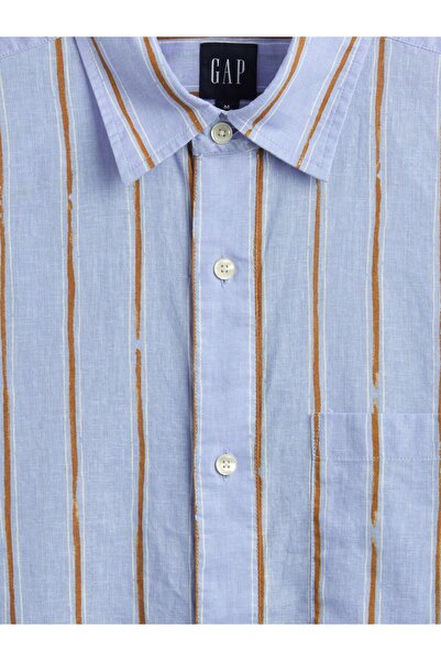 GAP Erkek Mavi Keten Karışımlı Desenli Gömlek