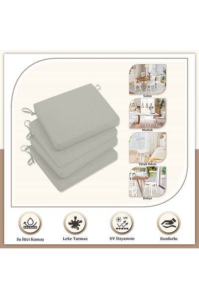 Evim Canvas 4-Piece Rock Salt Liquid-Proof Stain-Proof Zippered Lace-Up Chair Cushion 40 X 40 cm