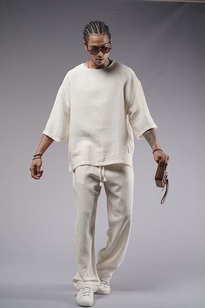 Butik TREND WE Σετ υφασμάτινο μουσελίνα με φαρδύ γιακά Oversize Fit Bottom Top