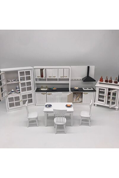 Exe Minyatür Mobilya ahşap Yemek Masası Takımı 1 Masa4 Sandalye Bebek evi çoc...