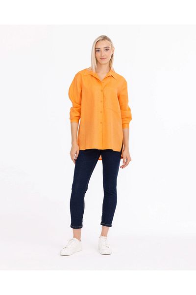 SEÇİL Buttoned Wide Cut Linen Shirt with Pocket Detail