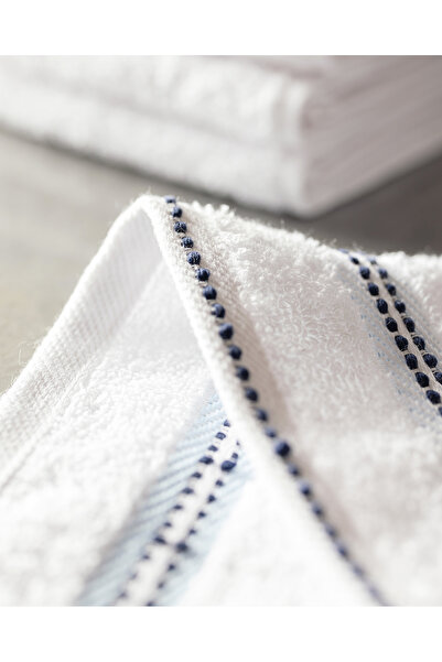 Madame Coco Fanya 4'lü %100 Pamuk El Havlusu - Beyaz/Mavi