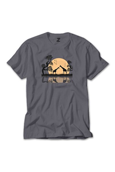 WAKHA Tricou gri Black Girafes Reflections