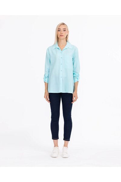 SEÇİL Buttoned Wide Cut Linen Shirt with Pocket Detail