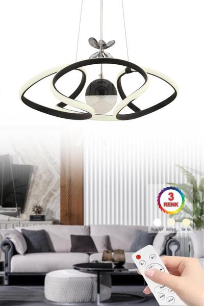 İstanbul Avize İstanbul Avize Vegi Ledli Siyah Kumandalı 3 Renk Lüx Modern Avize