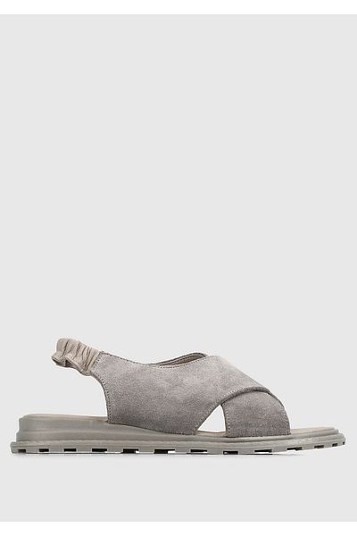 Provoq Gray Leather Women's Sandals - Flat Design