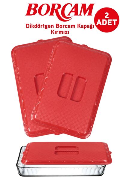 İronika 2 Pieces Red Rectangular Plastic Pyrex Lid