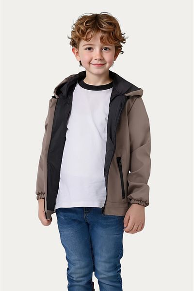 Montland Boys' Mink Lined Waterproof and Windproof Hooded Raincoat with Double Zipper Pockets