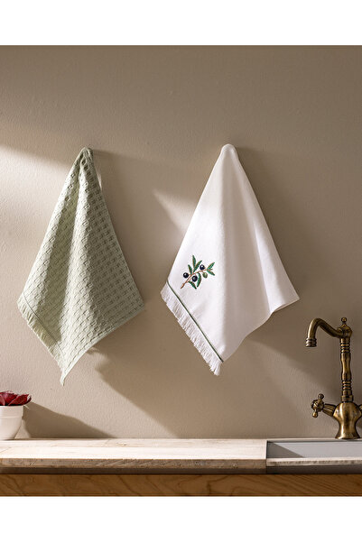 Madame Coco Olea 100% Cotton Kitchen Towel Set - White/Green