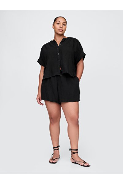 GAP Kadın Siyah Crinkle Gauze Easy Şort