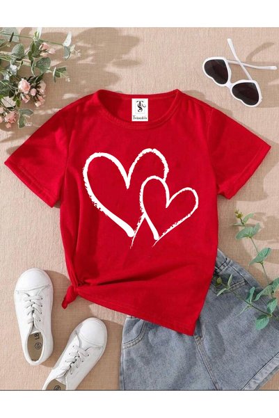 twins tailors Ribbon and Heart Printed 3 Pack Navy Blue-Red-White Girls T-Shirt