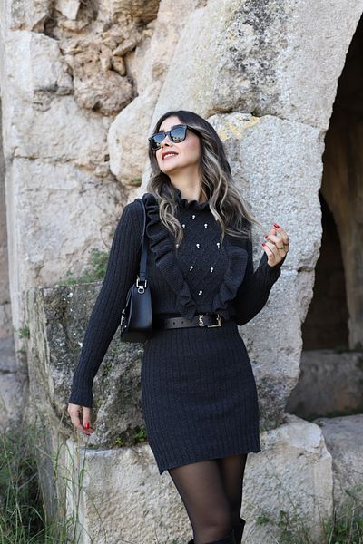 bytugcekaya Φόρεμα με πέτρινη λεπτομέρεια γκρι βολάν τυπικού μεγέθους