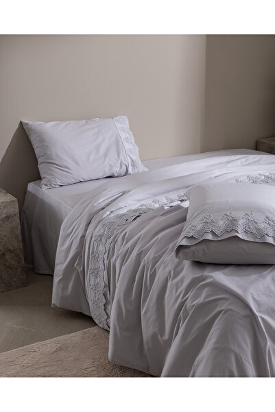 Madame Coco Modena Çift Kişilik %100 Pamuk Brodeli Nevresim Takımı - Gri
