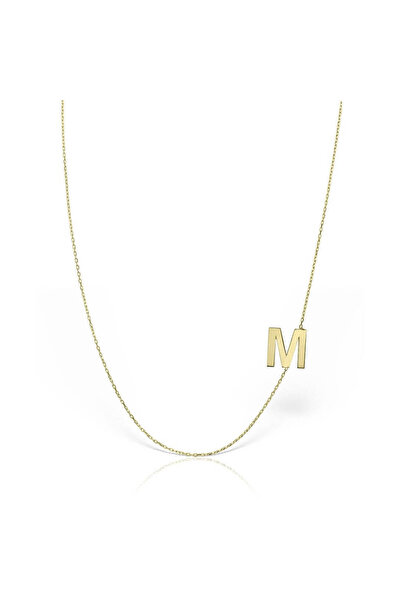 Minimal Kolye 14 Ayar Altın Harf Kolye 1 cm Yan Harf Figürlü Forse Zincir, Tü...