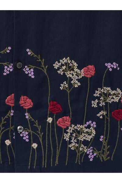 GAP Erkek Lacivert Keten Karışımlı Desenli Gömlek