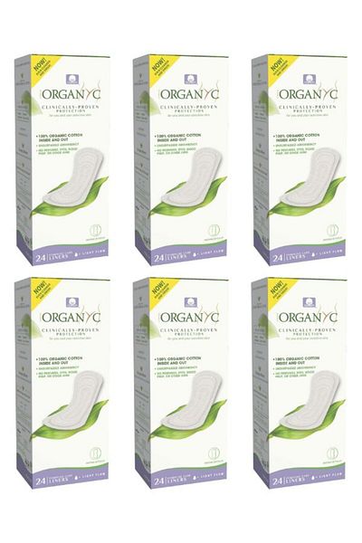 Organyc Organic Cotton Panty Liner, Flat,6 Pack of 24 Pieces -(total 144 pieces)