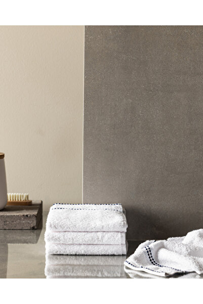 Madame Coco Fanya 4'lü %100 Pamuk El Havlusu - Beyaz/Mavi