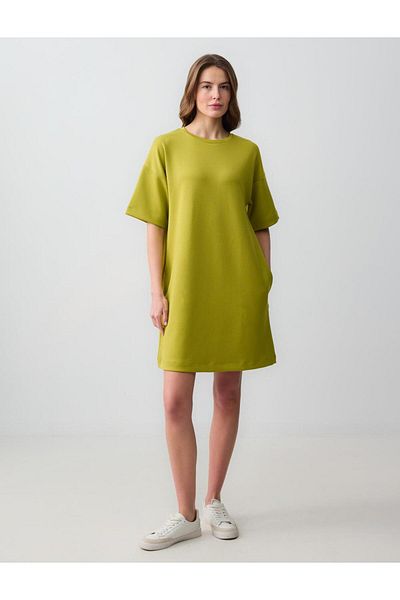 Jimmy Key Relaxed Cut Crew Neck Elbow Sleeve Knitted Mini Dress