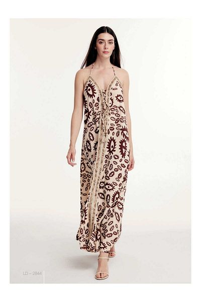 LaraLisa Collection Women's Summer Dress with V-Neck Tie and Eye Pattern with Rope Strap