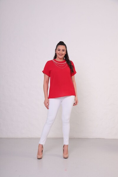 tarzımsüper Women's Plus Size Short Sleeve Blouse with Necklace Gift
