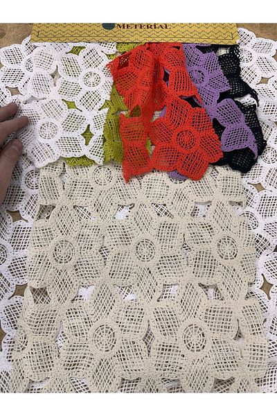 METERİAL White Floral Pattern Lace Fabric Guipure Look Dress Fabric