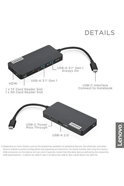 LENOVO Hub USB LENOVO GX90T77924 7in1, USB-C, HDMI, Card Reader (Gri)