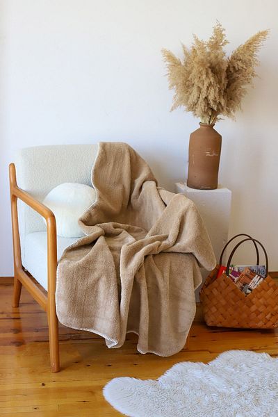 Tekstil Home Double Sided Wellsoft TV Blanket 100x170cm Sofa Throw, Soft Fuzzy Plush Fleece Beige Cappicino