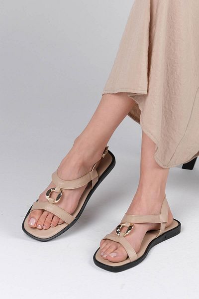 Mio Gusto Agnes Skin Color Women's Sandals with Metal Accessories