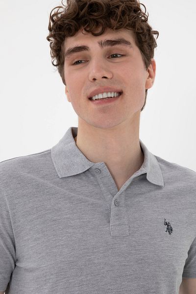 U.S. Polo Assn. Slim Fit Ανδρικό μπλουζάκι Polo Grey Melange VR086 Number