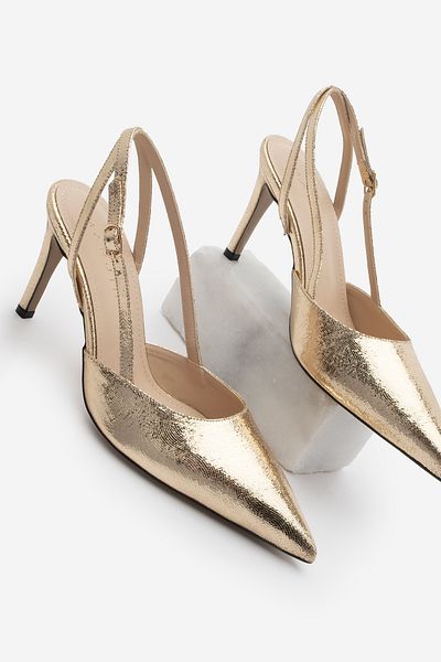 Marjin Zemar Gold Damen Stiletto spitze Zehe Slingback Schuhe mit Absatz