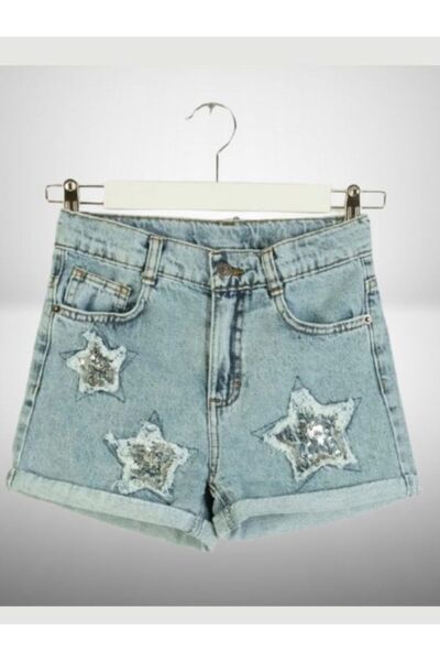 Dmb Deroshkids Kız Çocuk Yıldızlı Kot Şort / Pullu Magic Star Jean Şort