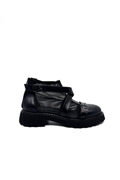 Favgi Ficio Siyah Deri Siyah File Kadın Yazlık Bot