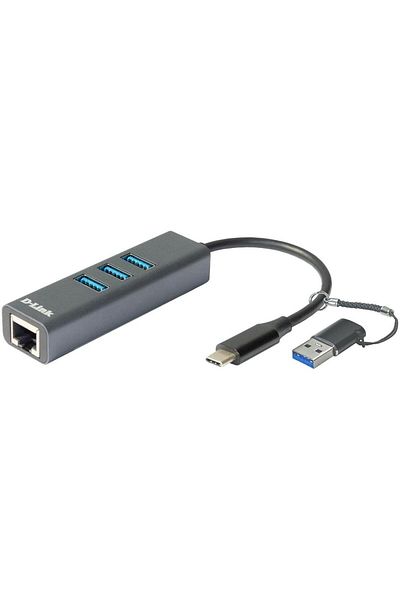 D-Link Hub USB D-LINK DUB-2332, USB 3.0, port RJ-45 Gigabit, Negru