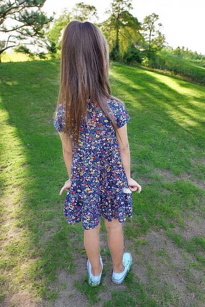 QUB CLUB Rochie de sărbătoare de vară pentru fete, cu modele de flori festone, albastru bleumarin