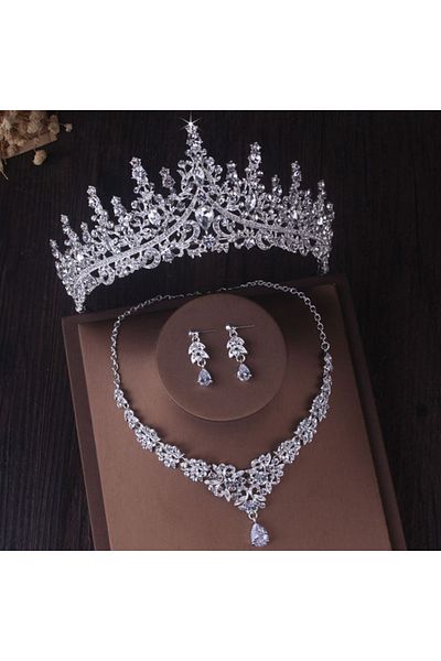 Choice Tiaras TS-0002-I-XL-0001-A Luxury Silver Color Crystal Water Drop Bridal Jewelry Sets Rhinestone Tia