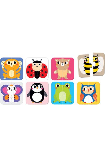 banana Puzzle game, Banana Panda, On the Go Puzzle Faces, animal faces in halves, 16 pieces