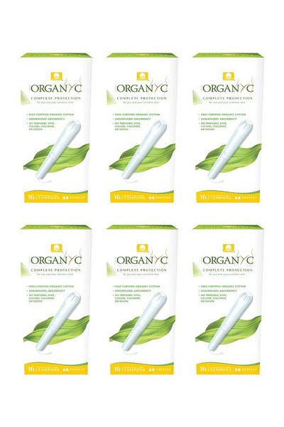 Organyc Tampons - Cardboard Applicator, Regular Flow, 6 Pack (total 96 Count)
