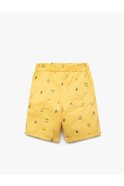 Koton Pocketed Gabardine Elastic Waist Sailor Themed Printed Shorts