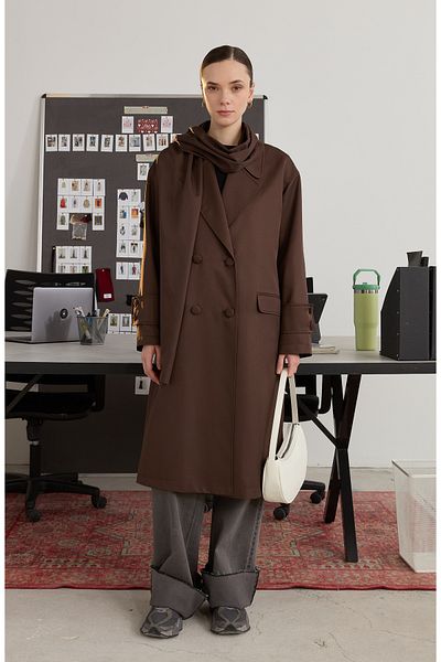Fatma Atasoy Oversize Brown Scarf Trench Coat