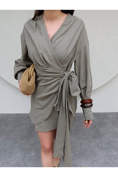 ESRAHELVACI Linen Asymmetrical Mini Dress
