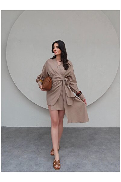 ESRAHELVACI Λινό Ασύμμετρο Μίνι Φόρεμα