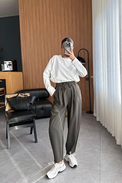 My Blog Khaki színű elasztikus derékú redős nadrág - 51111