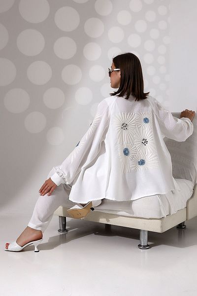 Miss Allos Women's Back and Sleeve Sequin Embroidery Detailed Double Kimono&Kaftan Bottom-Top Set