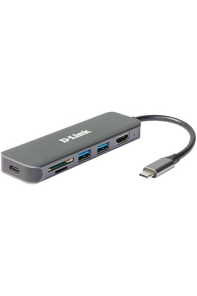 D-Link HUB USB D-LINK DUB-2327, USB Type C, cablu 10 cm, metalic, Argintiu