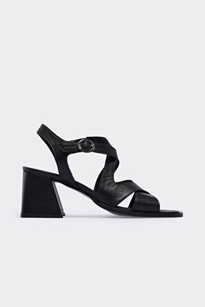 Dusoire Women's Heeled Black Leather Sandals