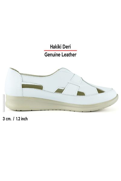 Erkan Saçmacı Aida White Leather Cut-Out Detailed Elastic Slip-On Casual Shoes