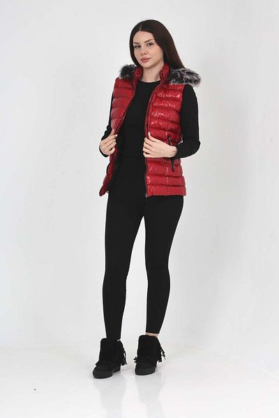S&V TEKSTİL Women's Bright Red Inflatable Short Vest Coat